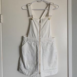 Front Zip Up Denim Overall Dress